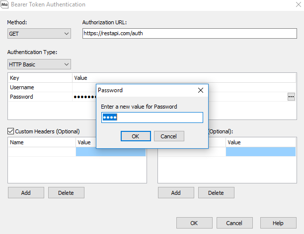 The Password dialog, via the elipses. 